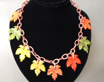 Celluloid Chain Hard Plastic Leaf Necklace