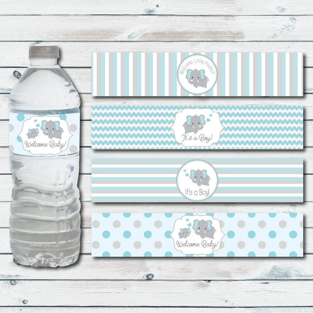 Water Bottle Labels Elephant Baby Shower Printable Water