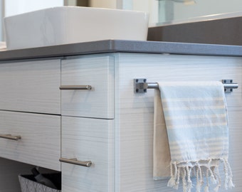 Hand Towel, Hair Towel, Face Towel, Tea Towel, Turkish Towel - Natural Beige with Blue Accents - By Mod Allure