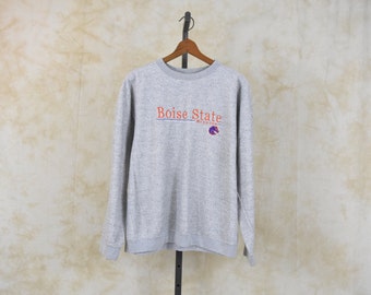 90s University Sweatshirt 90's BOISE STATE University Shirt College Long Sleeve Embroidered Slouchy Grey Gray 1990s Sweater Vintage Large