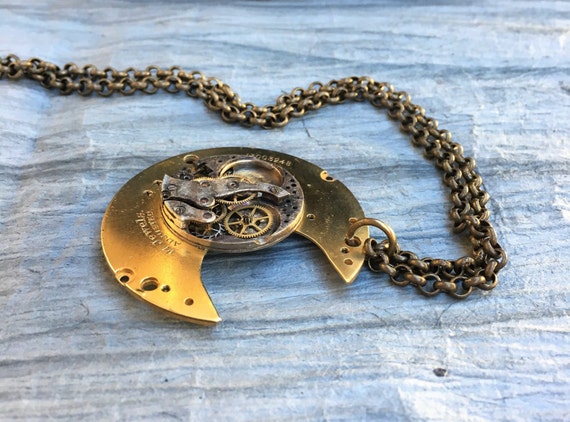 Sexy Men's Watch Necklace, Steampunk Wedding, Techno Jewelry, Moon Necklace, Men's Jewelry, Unique Jewelry, One of a Kind, Women's Jewelry by RetroHippieUnlimited steampunk buy now online