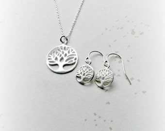 Sterling Silver Tree of Life Jewellery Set Silver Earrings Tree of Life Pendant Gifts for Her