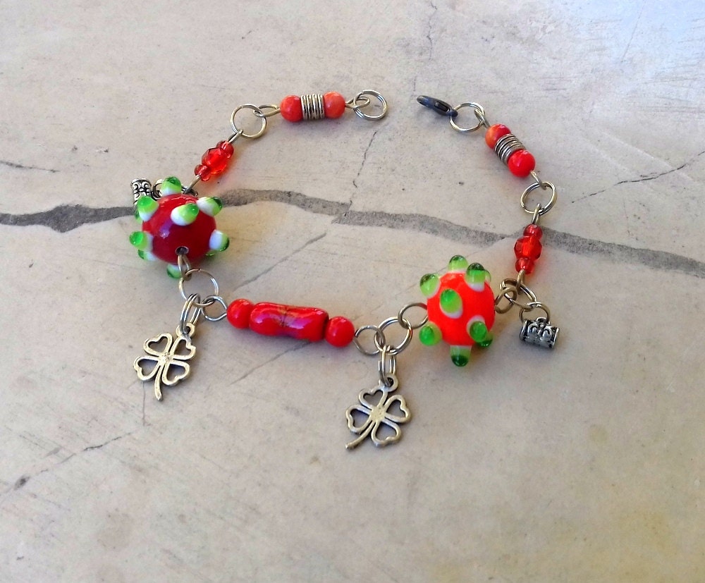 Charm bracelet good luck bracelet red bracelet clover