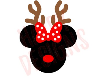 Reindeer Minnie SVG, Christmas SVG, Minnie Mouse Ears SVG, Reindeer Mouse Svg, Minnie Mouse Rudolph, Cricut Cut Files, Silhouette Cut Files