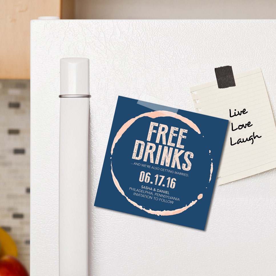 Free Drinks Save the Date Printable Custom Coaster
