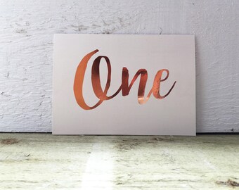 Elegant copper foil wedding table numbers, copper foil/ gold foil/ silver foil/ rose gold foil