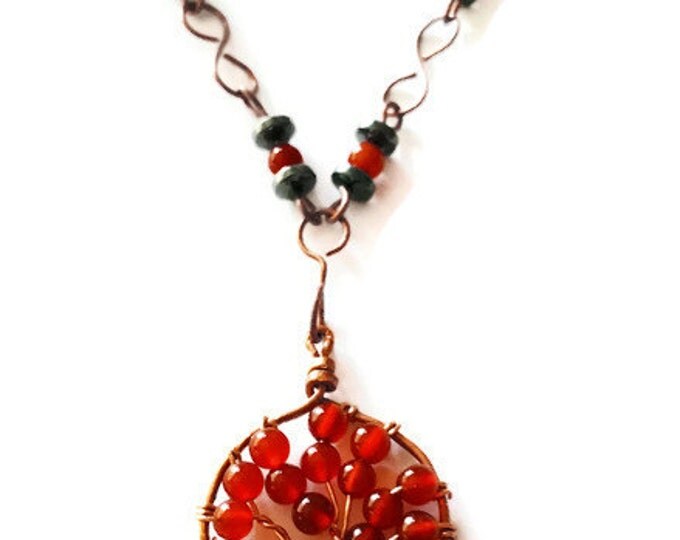 Carnelian and Copper Tree of Life Pendant, Red Carnelian and Hematite Necklace, Tree of Life Jewelry, Chakra Jewelry,, N020