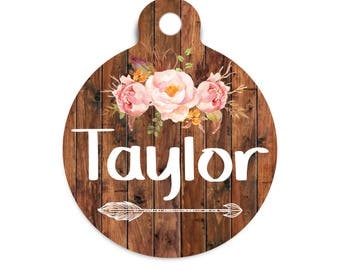 Floral Arrow Pet Id Tag, Tribal Dog Tag for Dogs, Trendy Female Tribal Pet Tag, Girl Dog Tag, Floral Arrow Cat Id Tag, Tribal Wood Pet Tag
