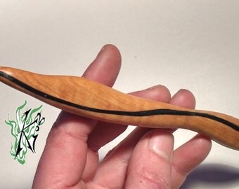 OOAK Hair Stick leaf wood jeans inlay 6 inch handmade single-item pic pin micarta wild olive blue denim long hair holder head piece