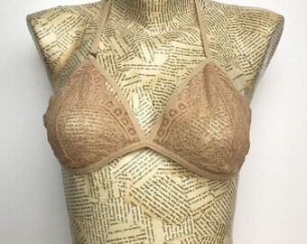 Champagne Lace Racerback bralette | Ivory bralette | Sheer lace bralette | Strappy Bralette | Sheer bra with adjustable back | Cage Bralette