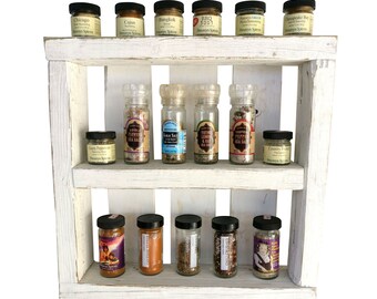 Shabby Chic Spice Rack - wall spice rack wooden spice rack pallet wood wooden crate kitchen decor wall decor white spice rack farmhouse