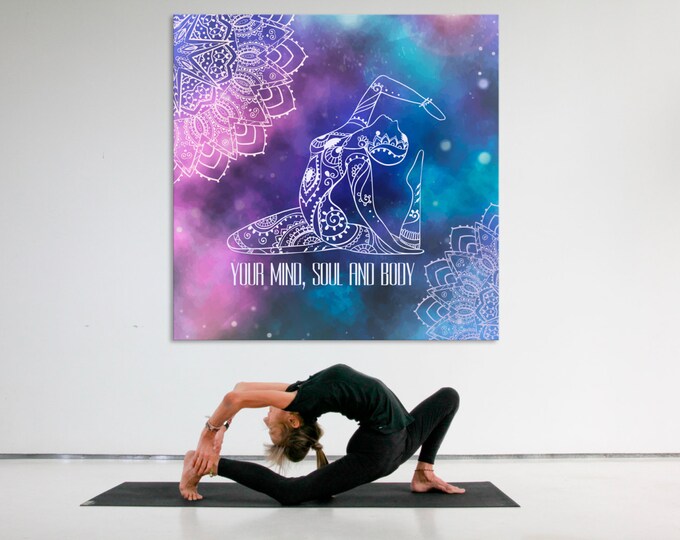 Abstract yoga artwork on canvas, yoga studio decor print with yoga pose, home decor yoga poster