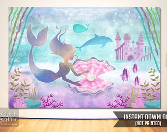 birthday banner printable mermaid cinema theater Night home Movie Backdrop backyard Printable