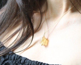 Yellow Citrine Pendant Necklace, Citrine Necklace, Yellow Necklace, 14k Gold Yellow Jewelry, Citrine Jewelry, November birthstone Necklace