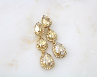 Bridal earrings, Wedding jewelry, Crystal earrings, Chandelier earrings, Champagne earrings, Bridal Swarovski earrings, Long earrings