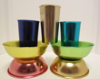 Retro Anodized Aluminum Bowls and Tumblers, Color Craft, Bascal, and Anoware, Priced as Sets