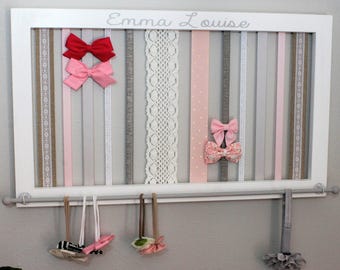 Headband and Hair bow Holder Baby Headband Holder Pink and Gray nursery decor Baby Girl Gift Pink Nursery Organizer Headband Organizer