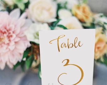 Wedding Table Numbers - Gold Foil Table Numbers - Gold Table Cards - Elegant Decor - Wedding Stationery - Table Name -