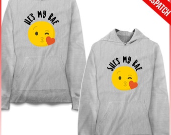 Couple Hoodie Set - He's My Bae She's My Bae - FAST DISPATCH Matching Couple Hoodies matching couple set 2 partners look hoodies for couple