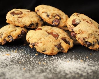 12 Chocolate Chip Cookies, dark chocolate, semi-sweet chocolate, salted