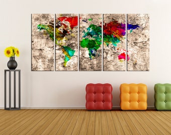 WORLD MAP Wall Art CANVAS or Prints Bedroom Pictures Grunge