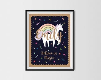 Unicorn art print Unicorn print Unicorn Custom Name Initial Poster Customized Name Print Digital Name Children Nursery Art Printable
