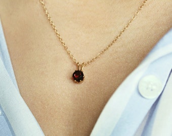 Garnet Necklace, Gold Garnet Pendant, Aquarius Birthstone Necklace, January Birthstone, Small Gold Necklace, Tiny Necklace, Dainty Necklace