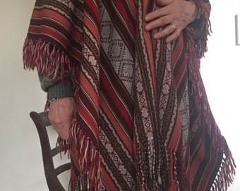 Handwoven One-Of-A-Kind Peruvian Alpaca Poncho