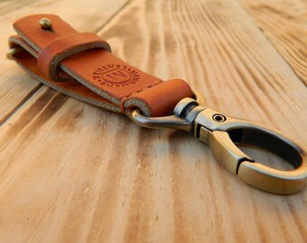 Custom leather key fob, Leather keychain personalized, Engraved leather keychain, Leather strap keychain, Custom leather keychain orange