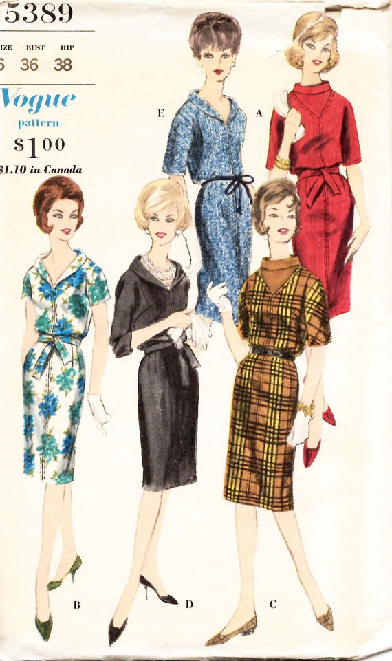 Vintage 60s Dress Pattern Size 16 Bust 36//Vogue 5389 Sewing