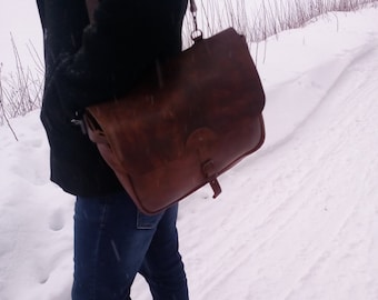 Leather Messenger Bag/ Leather Briefcase / Rustic Briefcase /Handmade Cross-body/ BagBrown leather bag. / Laptop bag.