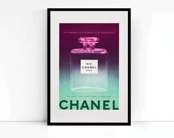 1959 Chanel Number 5 Perfume Advert from a Vintage Vogue Magazine, with modern colour gradient - Vintage Wall Art - Chanel Bottle Art Print