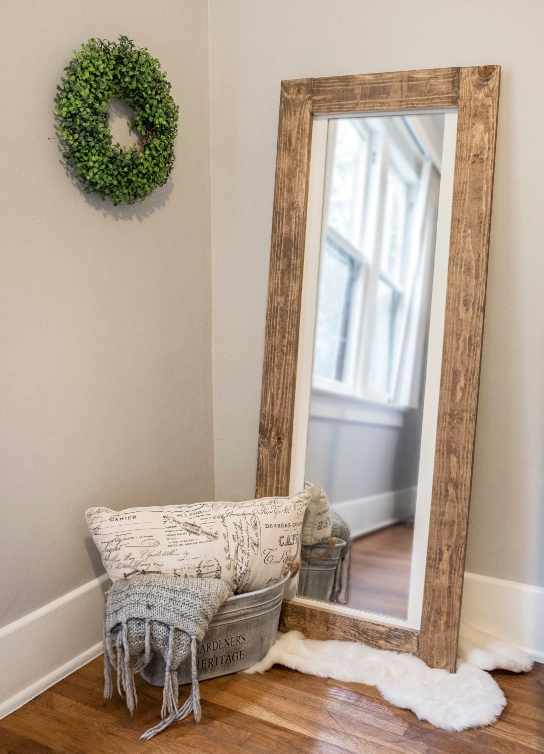 Rustic floor mirror full length wooden frame mirror