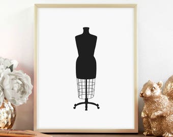 Black Dress Form Art, Vintage Dress Form, Sewing Room Print, Vintage Décor, Digital Print, Instant Download, Printable Art