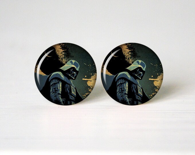 Darth Vader Earrings, Star Wars Personalized Geek Comic, Wedding, Star Wars Fan Gift, Cool Gift, Black Earrings, Tiny Small Studs