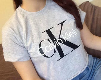 Calvin Klein CK Grey Unisex Short Sleeved Cropped Tee Crop Top T Shirt