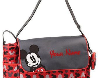 Personalized Disney Mickey Mouse Red and Black Baby Duffel Diaper Bag with Flap- 17 Inches