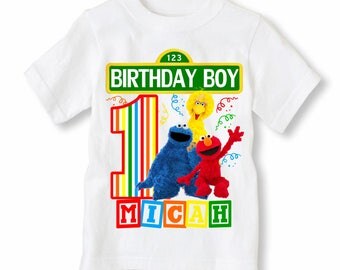 Sesame Street Shirt Personalized With Name and Age - Elmo, Big Bird, Cookie Monster Birthday Shirt