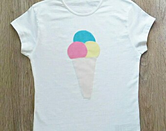 Ice cream tshirt for women, Funny Ice cream shirt, Ice cream lover gift, Bride squad shirt, Tulle applique top, Boho style summer shirt
