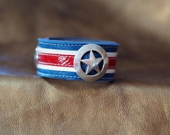 Captain America inspired leather wrist cuff--narrow