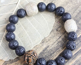 Resilient Spirit Lava Rock & Mastodon Wrist Mala