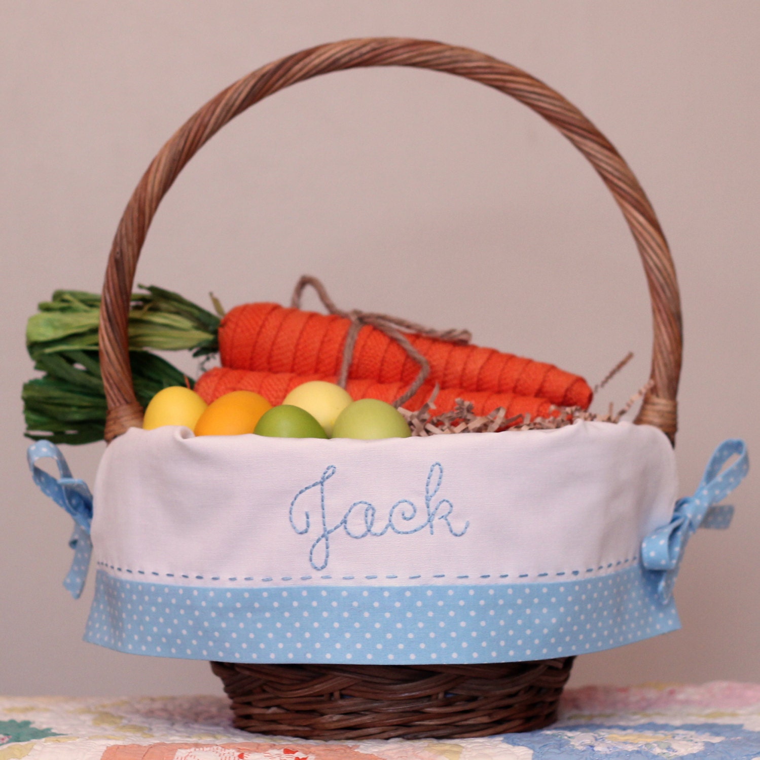 Personalized Easter Basket Hand Embroidered Name by tadacreations