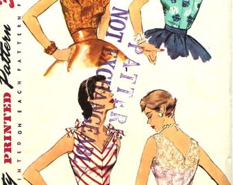 Sunback Blouses 1950's Set Bust 30 Size 12 Simplicity 1171 Vintage Sewing Pattern