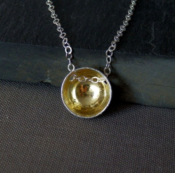 Fine silver 22k gold necklace / dome pendant / bowl pendant