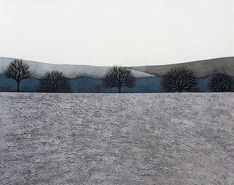 Intermission 9 - Original Contemporary Art - 16x16" Winter Landscape Painting - by Natasha Newton