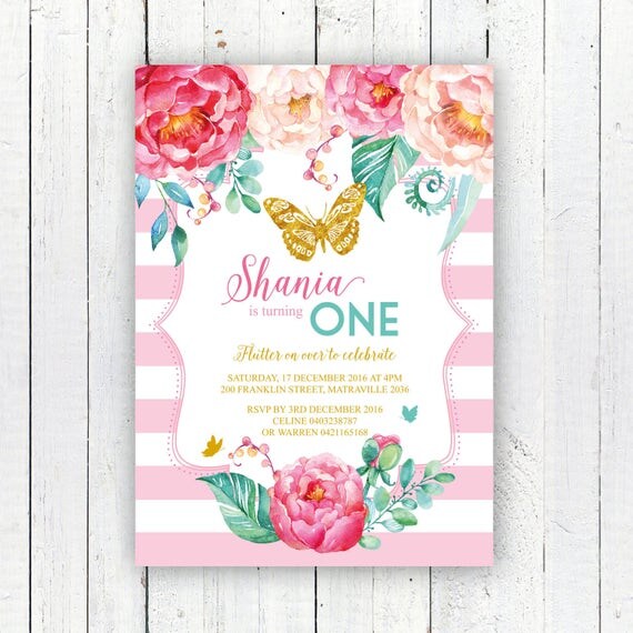 Peonies and Butterflies Invite, Peonies Invitation, Peonies Party, Butterfly Invite, Butterfly Party, Floral, Butterfly Garden Il_570xn