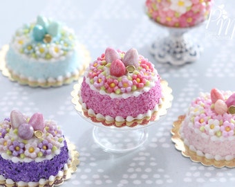 Spring Blossom Easter Egg Nest Cake (Dark Pink) - Miniature Food in 12th Scale for Dollhouse