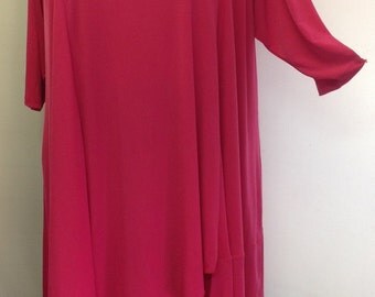 Coco and Juan, Plus Size Tunic, Asymmetrical Top, Womens Tunic Top, Candy Pink, Knit Size 1, (fits 1X,2X) Bust 50 inches
