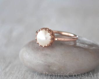 Rose Gold Pearl Ring in 14k Rose Gold-Filled - Swarovski Pearl Ring - Handcrafted Artisan Ring