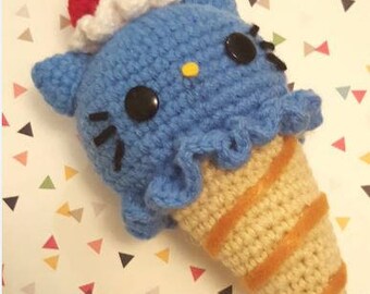 Ice Cream Cat Amigurumi Pattern - Kawaii Cat Lady - Hello Kitty - PDF - Instant Download